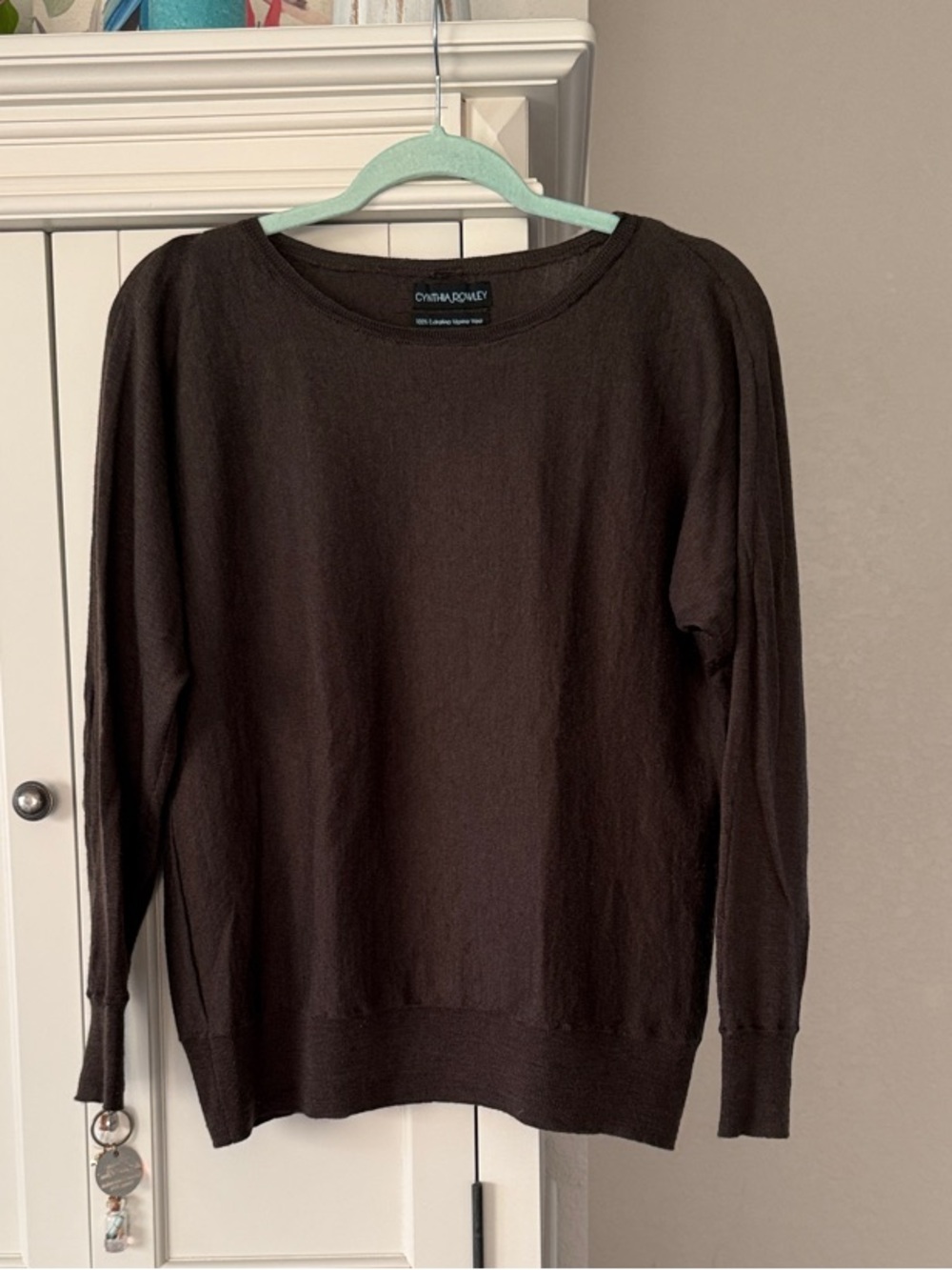 M Cynthia Rowley Back Button Down Dark Brown Crewneck Sweater